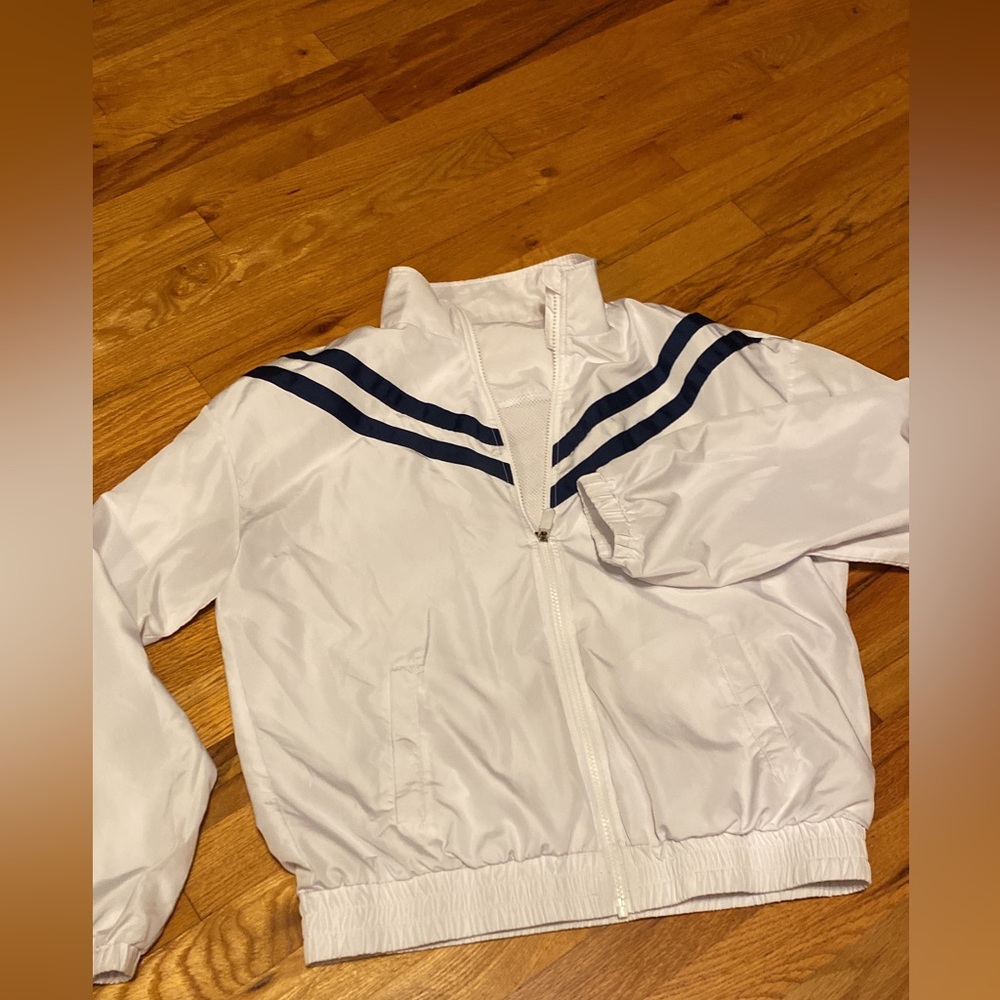 Zyia Windbreaker, white with blue stripe jacket - Picture 1 of 1